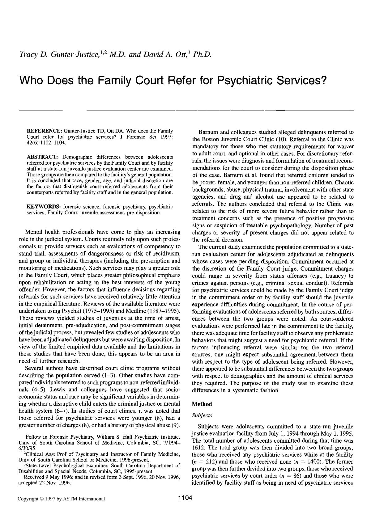 Who does the Family Court refer for psychiatric services? by Gunter-Justice TD Ott DA