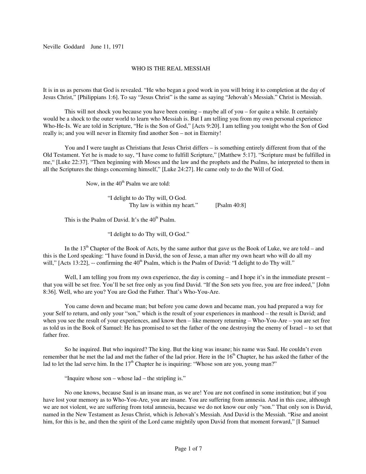 Who is the Real Messiah by Neville Goddard