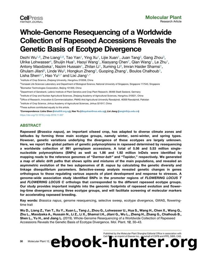 Whole-Genome Resequencing of a Worldwide Collection of Rapeseed Accessions Reveals the Genetic Basis of Ecotype Divergence by unknow