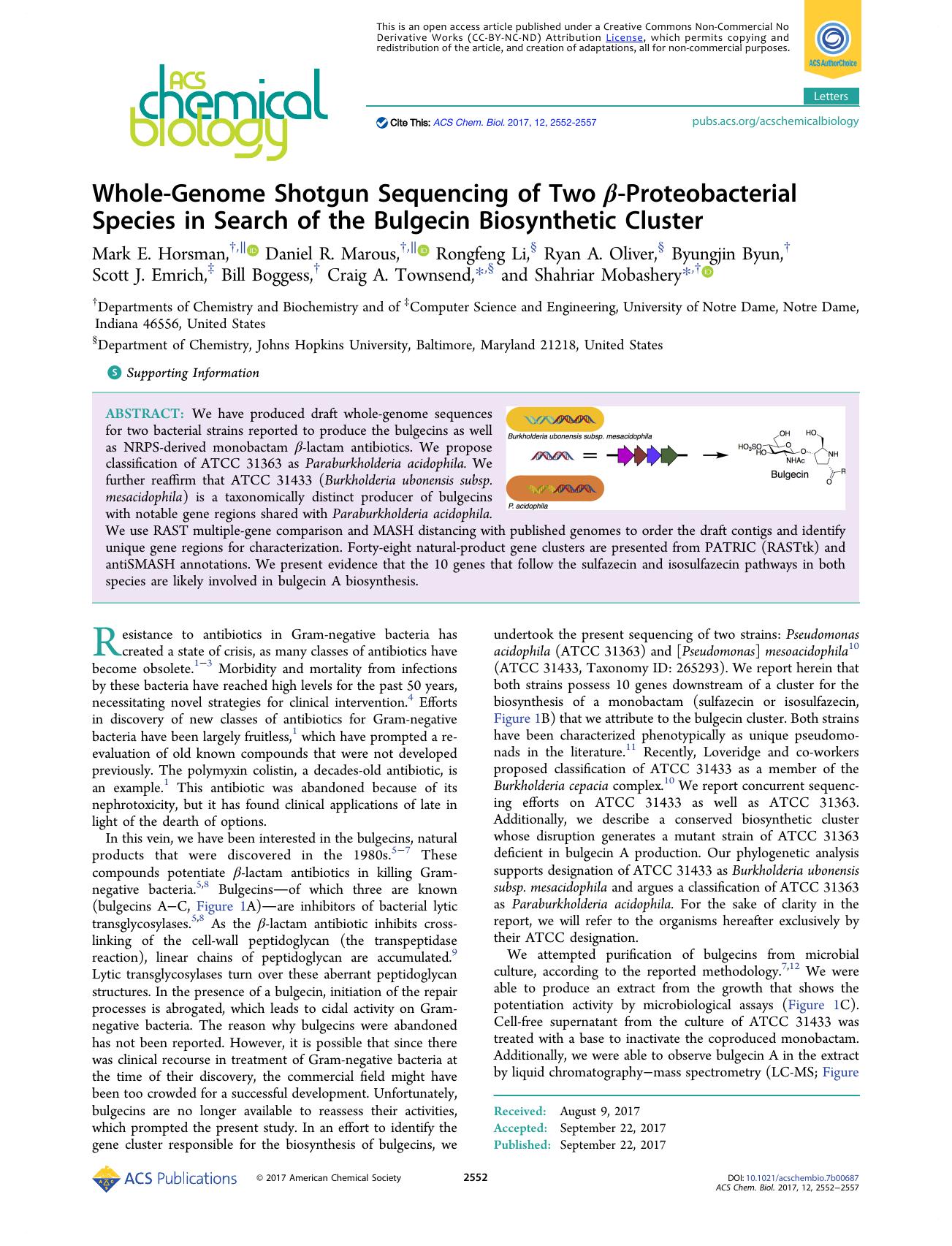 Whole-Genome Shotgun Sequencing of Two Î²-Proteobacterial Species in Search of the Bulgecin Biosynthetic Cluster by unknow