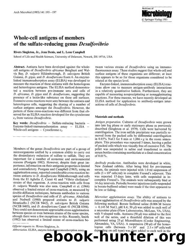 Whole-cell antigens of members of the sulfate-reducing genus <Emphasis Type="Italic">Desulfovibrio<Emphasis> by Unknown