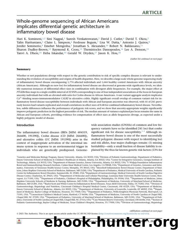 Whole-genome sequencing of African Americans implicates differential genetic architecture in inflammatory bowel disease by unknow