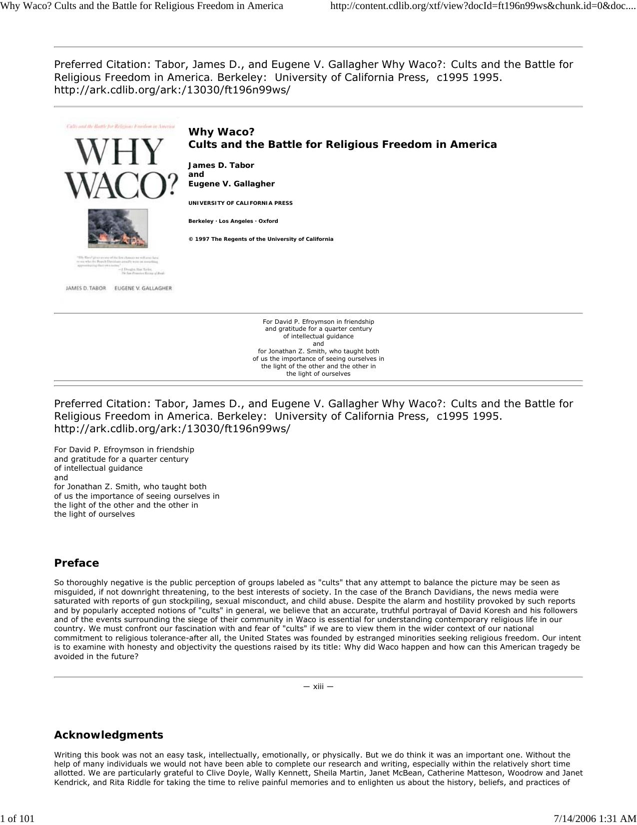 Why Waco? Cults and the Battle for Religious Freedom in America by Master Clark