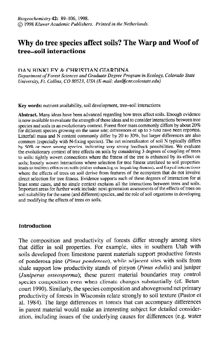 Why do Tree Species Affect Soils? The Warp and Woof of Tree-soil Interactions by Unknown