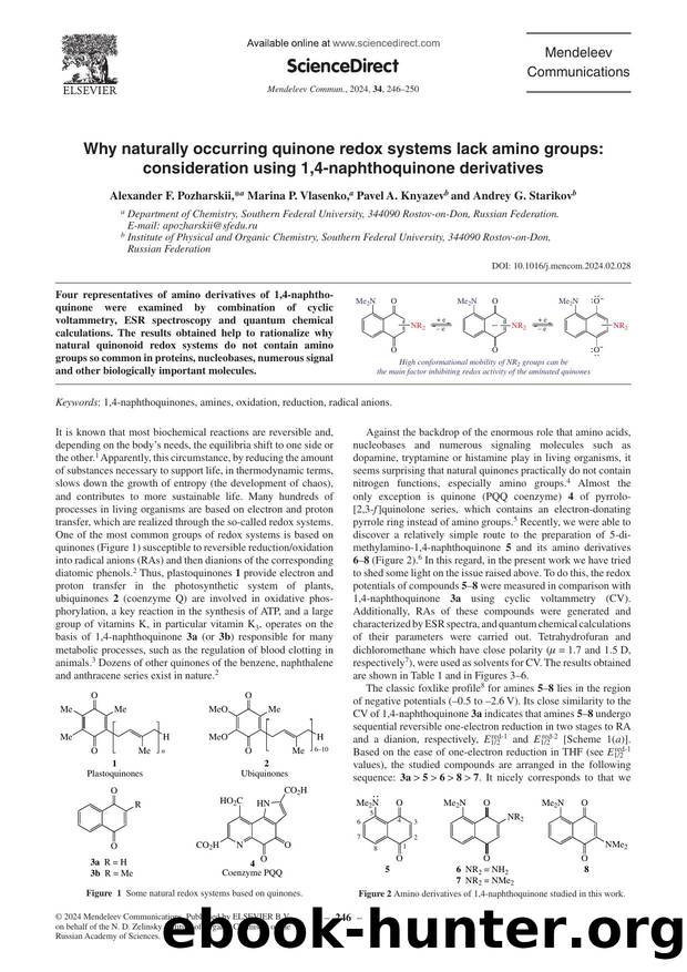 Why naturally occurring quinone redox systems lack amino groups: consideration using 1,4-naphthoquinone derivatives by Alexander F. Pozharskii