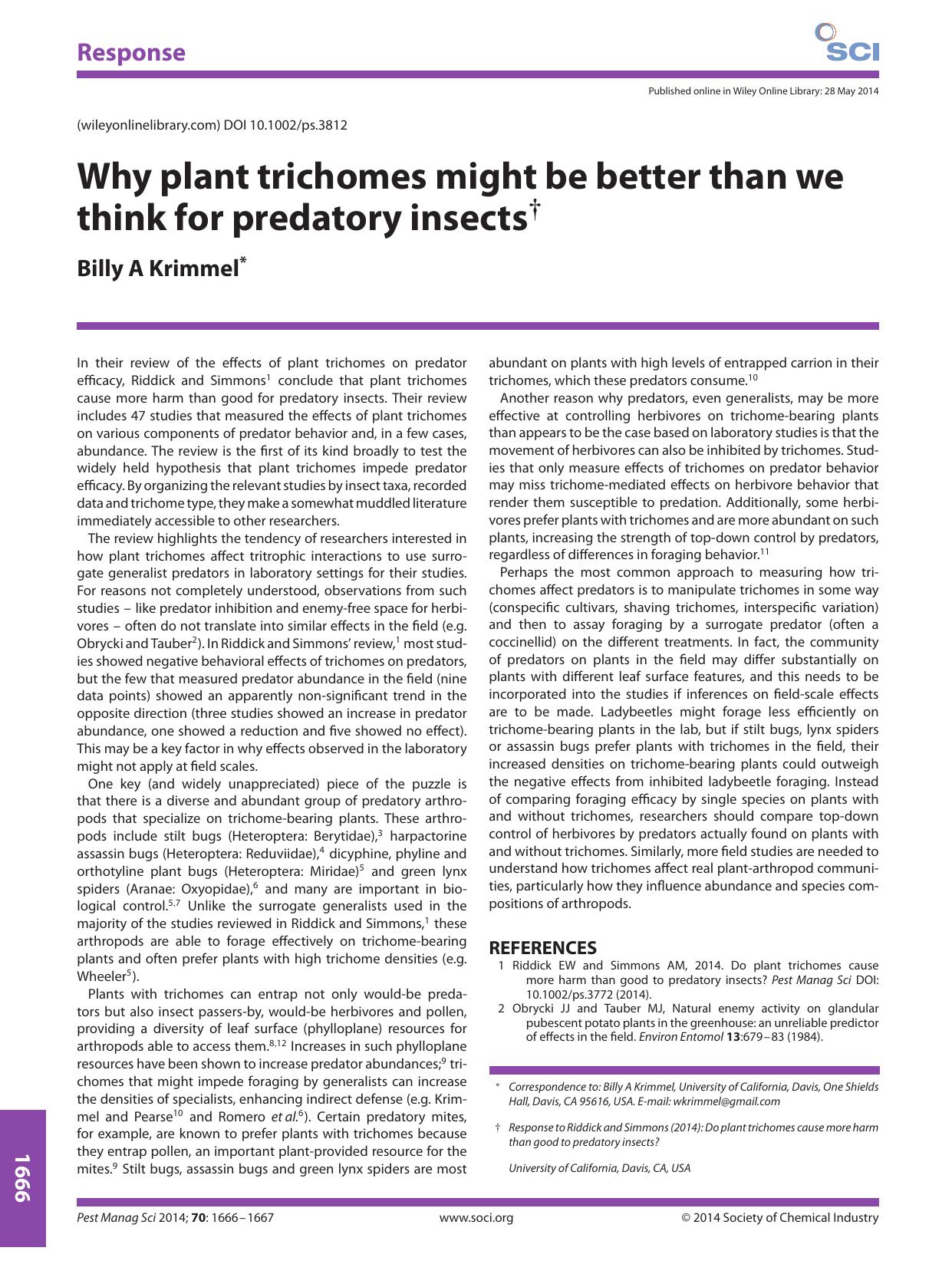 Why plant trichomes might be better than we think for predatory insectsÃ¢â¬Â  by Unknown