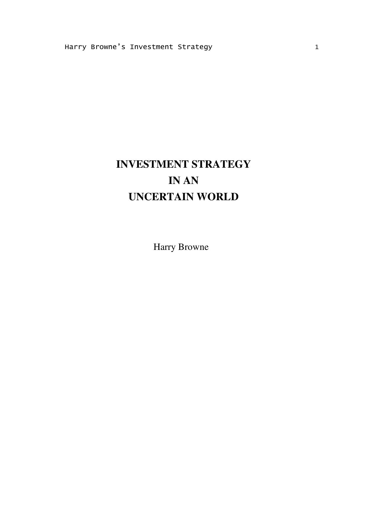 Why the Best-Laid Investment Plans Usually Go Wrong: And How You Can Find Safety and Profit in an Uncertain World by Harry Browne