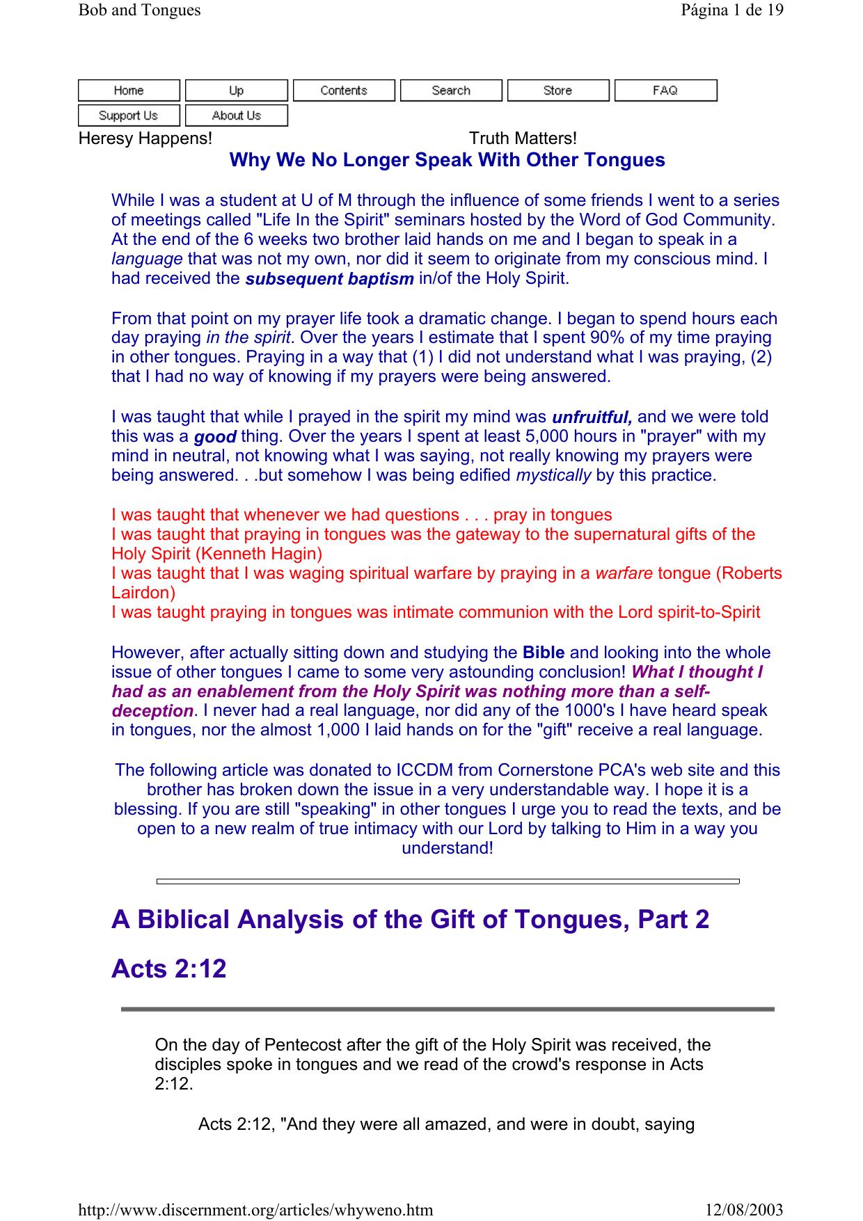 Why we no longer speak with other tongues by Discernment Ministries International