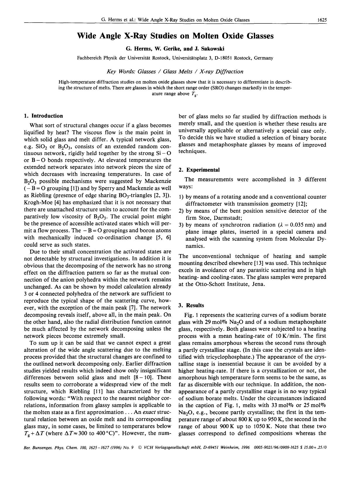 Wide angle X-ray studies on molten oxide glasses by Unknown