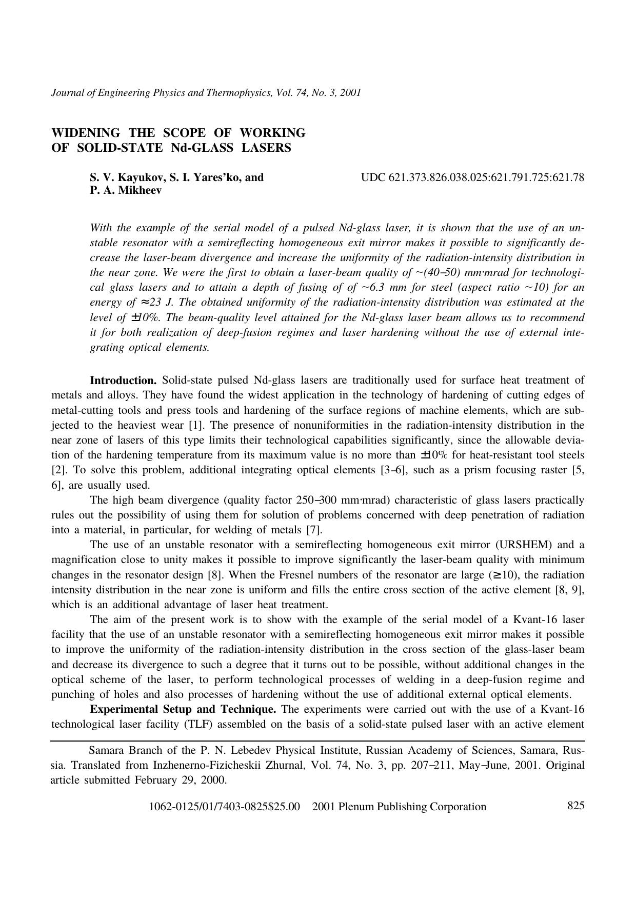 Widening the Scope of Working of Solid‐State Nd‐Glass Lasers by Unknown