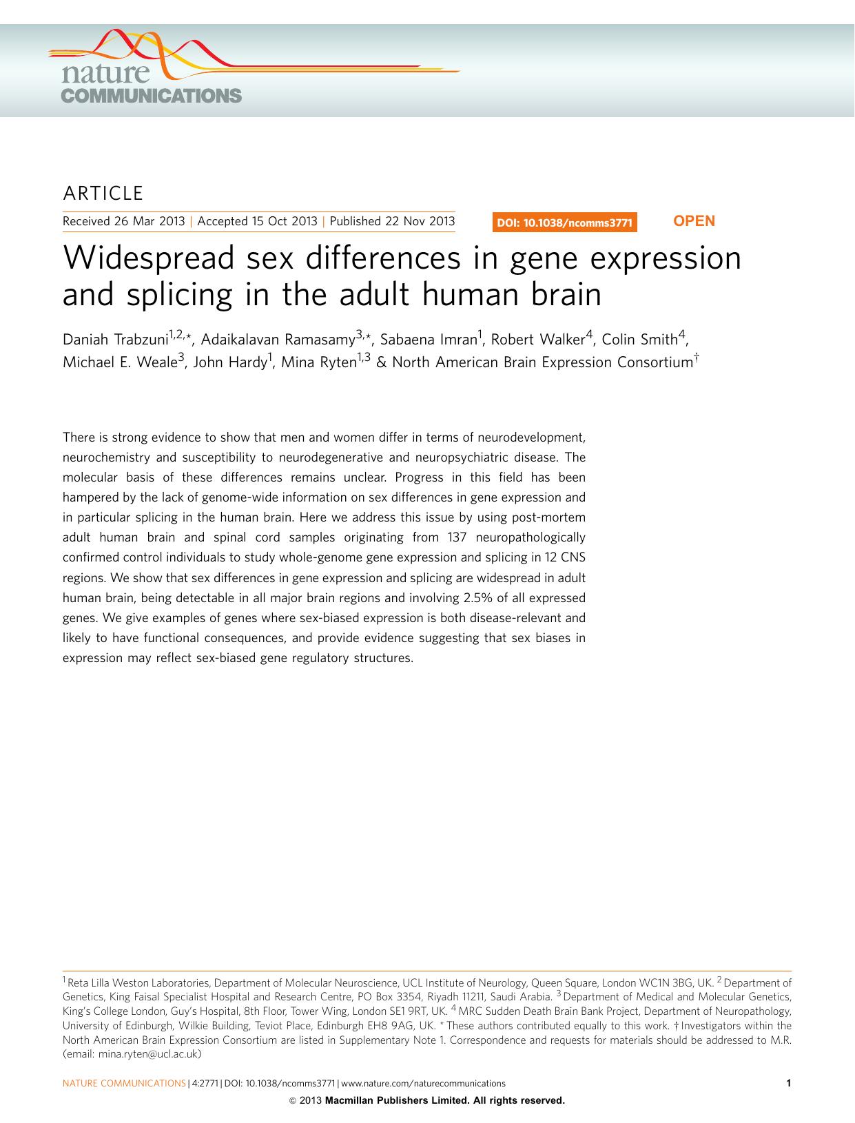 Widespread sex differences in gene expression and splicing in the adult human brain by unknow