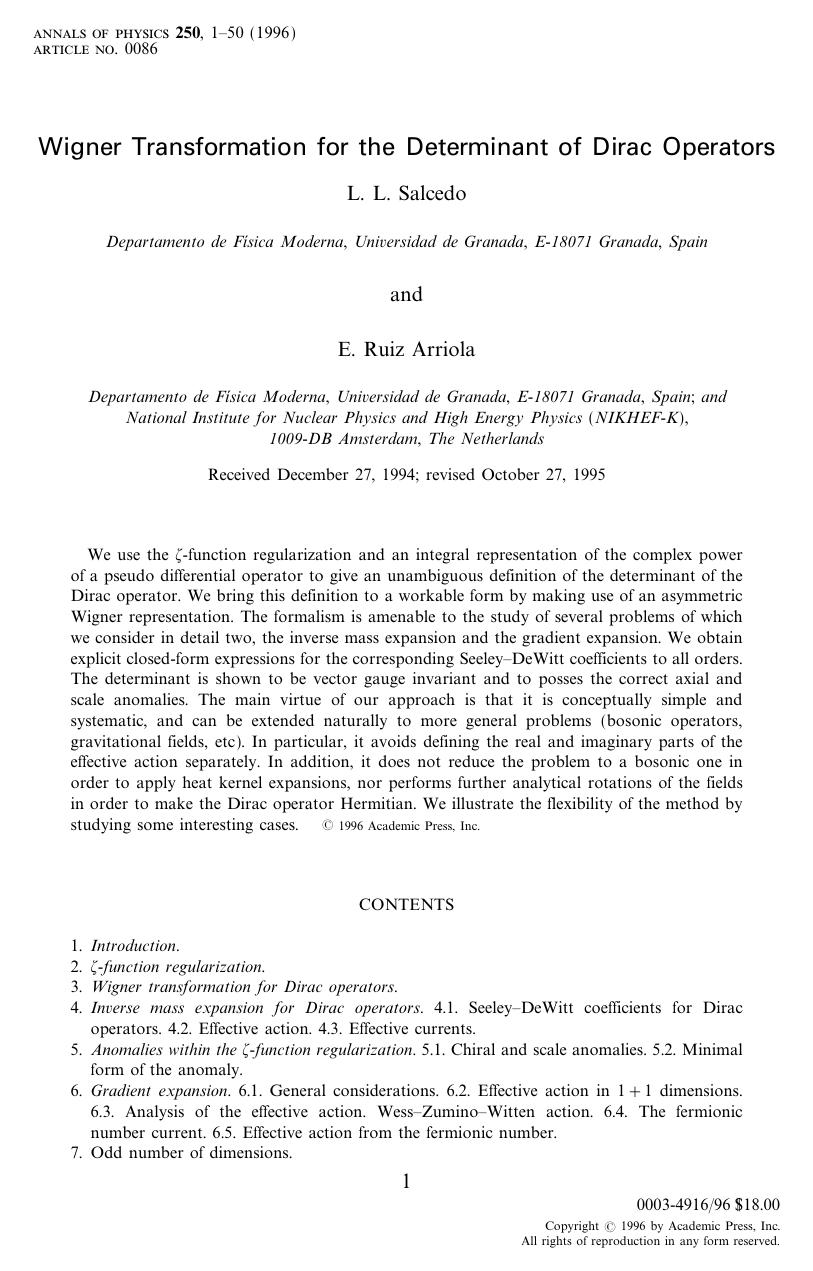 Wigner Transformation for the Determinant of Dirac Operators by Salcedo L. L. et al