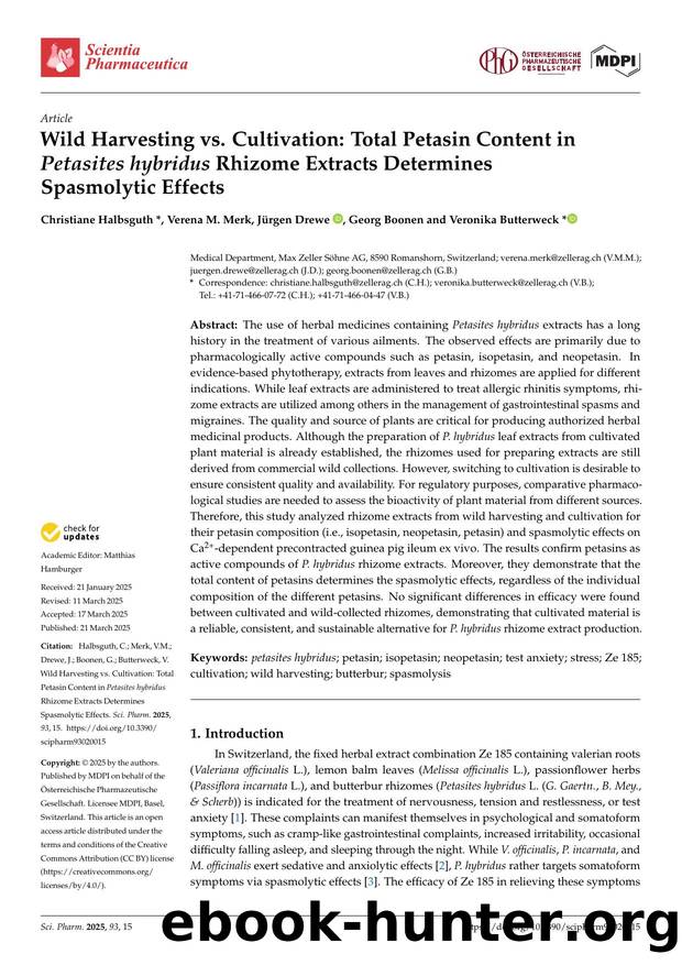 Wild Harvesting vs. Cultivation: Total Petasin Content in Petasites hybridus Rhizome Extracts Determines Spasmolytic Effects by Christiane Halbsguth Verena M. Merk Jürgen Drewe Georg Boonen & Veronika Butterweck