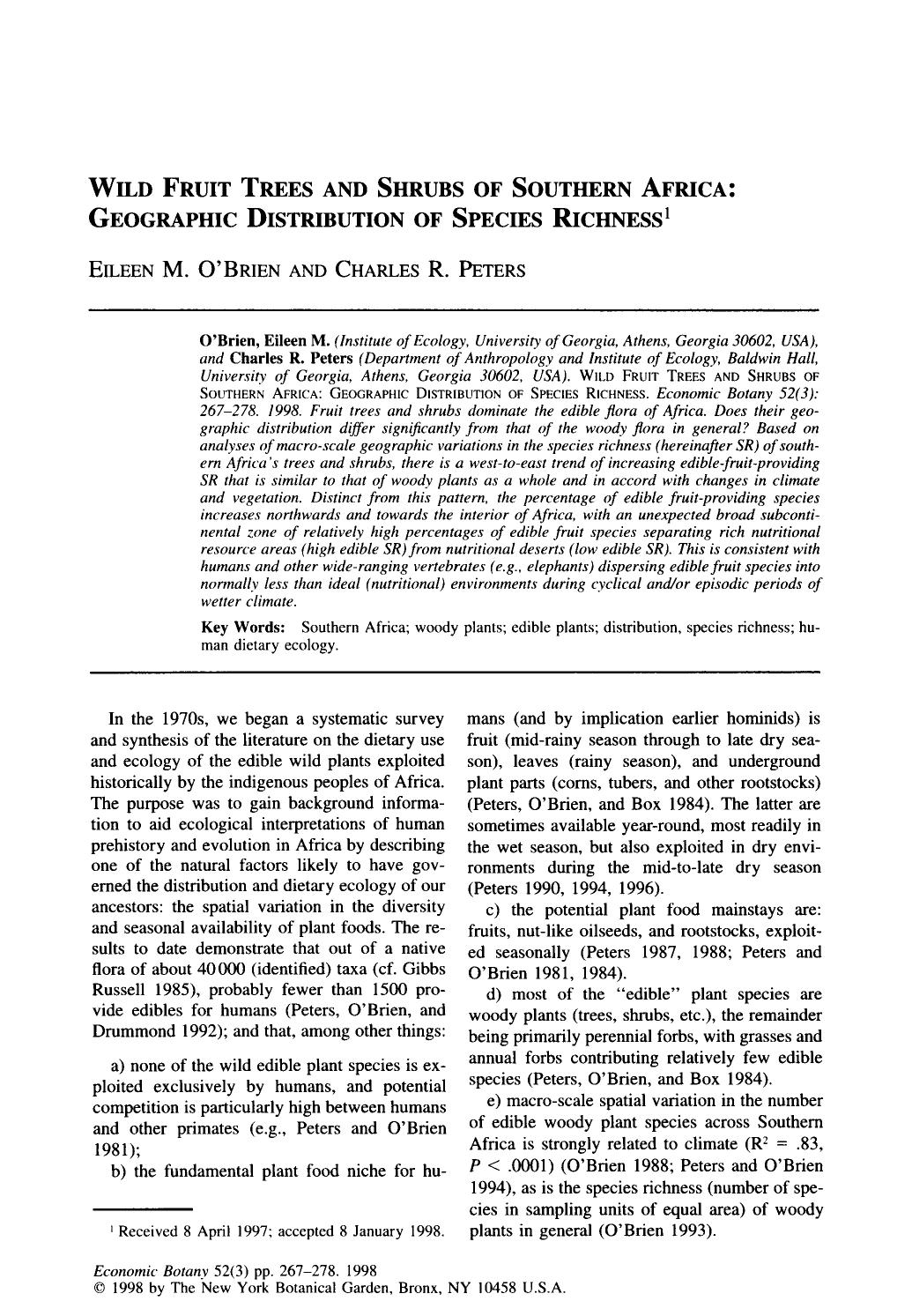 Wild fruit trees and shrubs of Southern Africa: Geographic distribution of species richness by Unknown