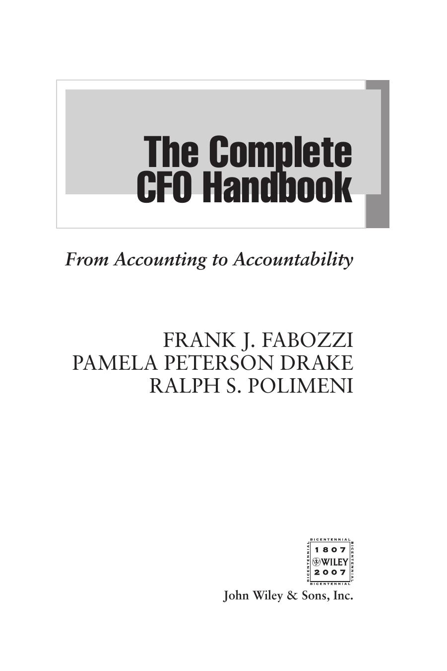 Wiley The Complete CFO Handbook From Accounting to Accountability by Unknown