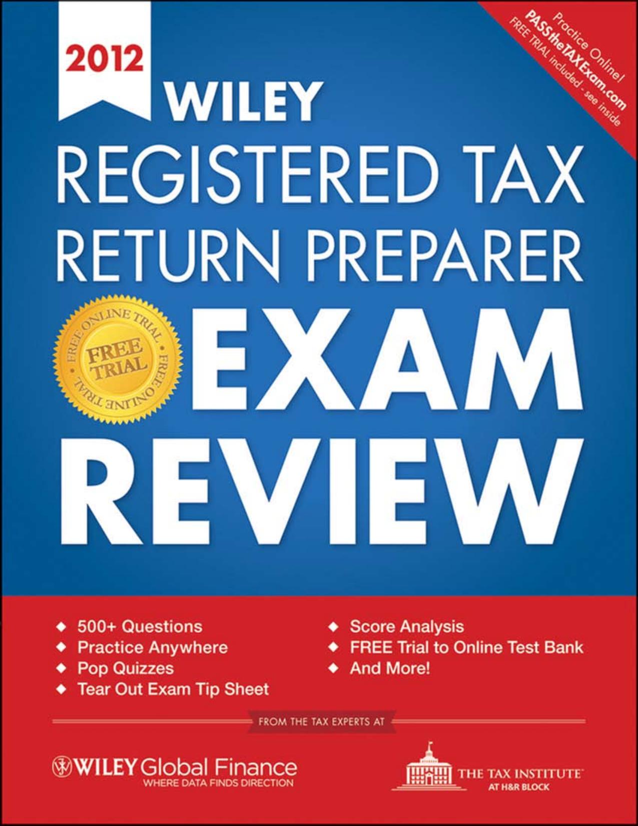 Wiley registered tax return preparer exam review 2012 by Tax Institute at H & R Block