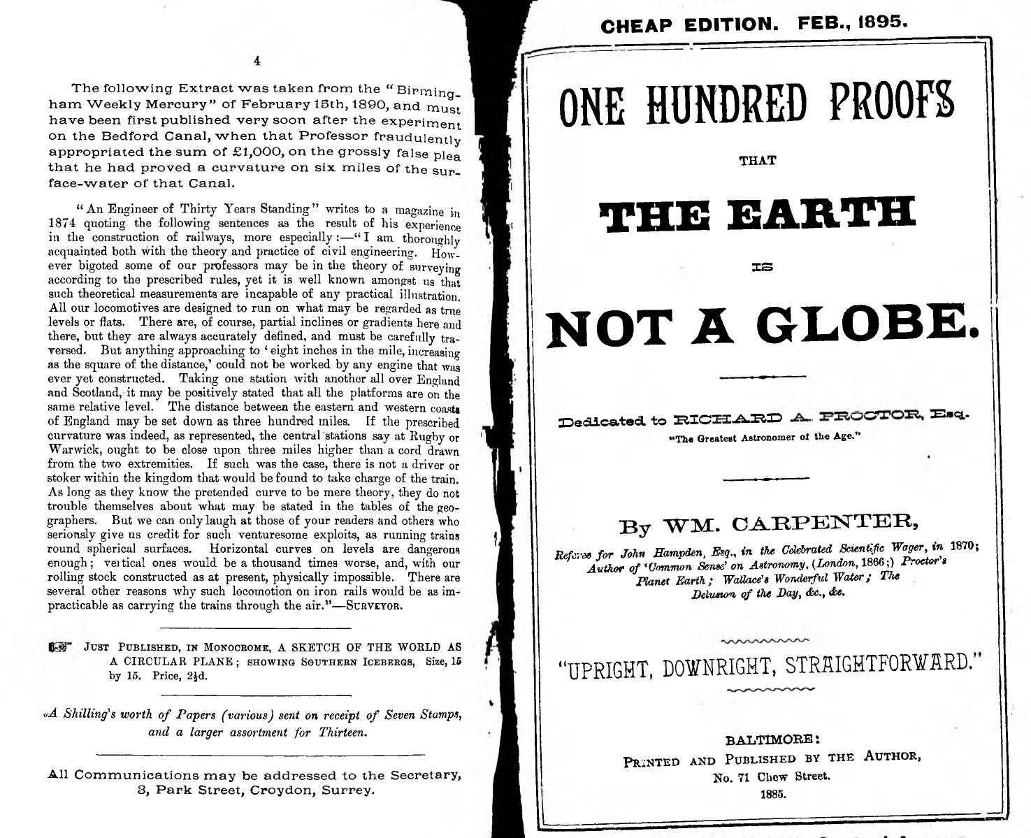 William Carpenter - One Hundred Proofs that the Earth is not a Globe (1885) by pdf