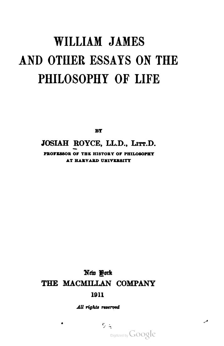 William James and Other Essays by Josiah Royce