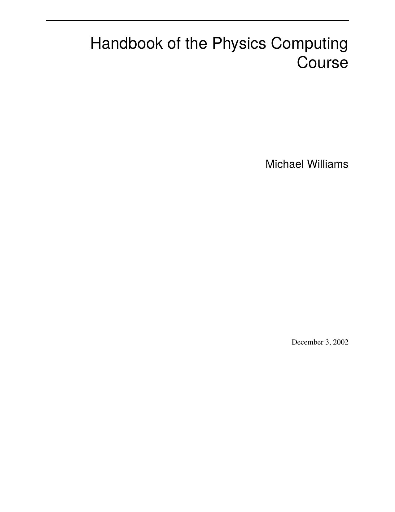 Williams M Handbook Of The Physics Computing Course by Unknown