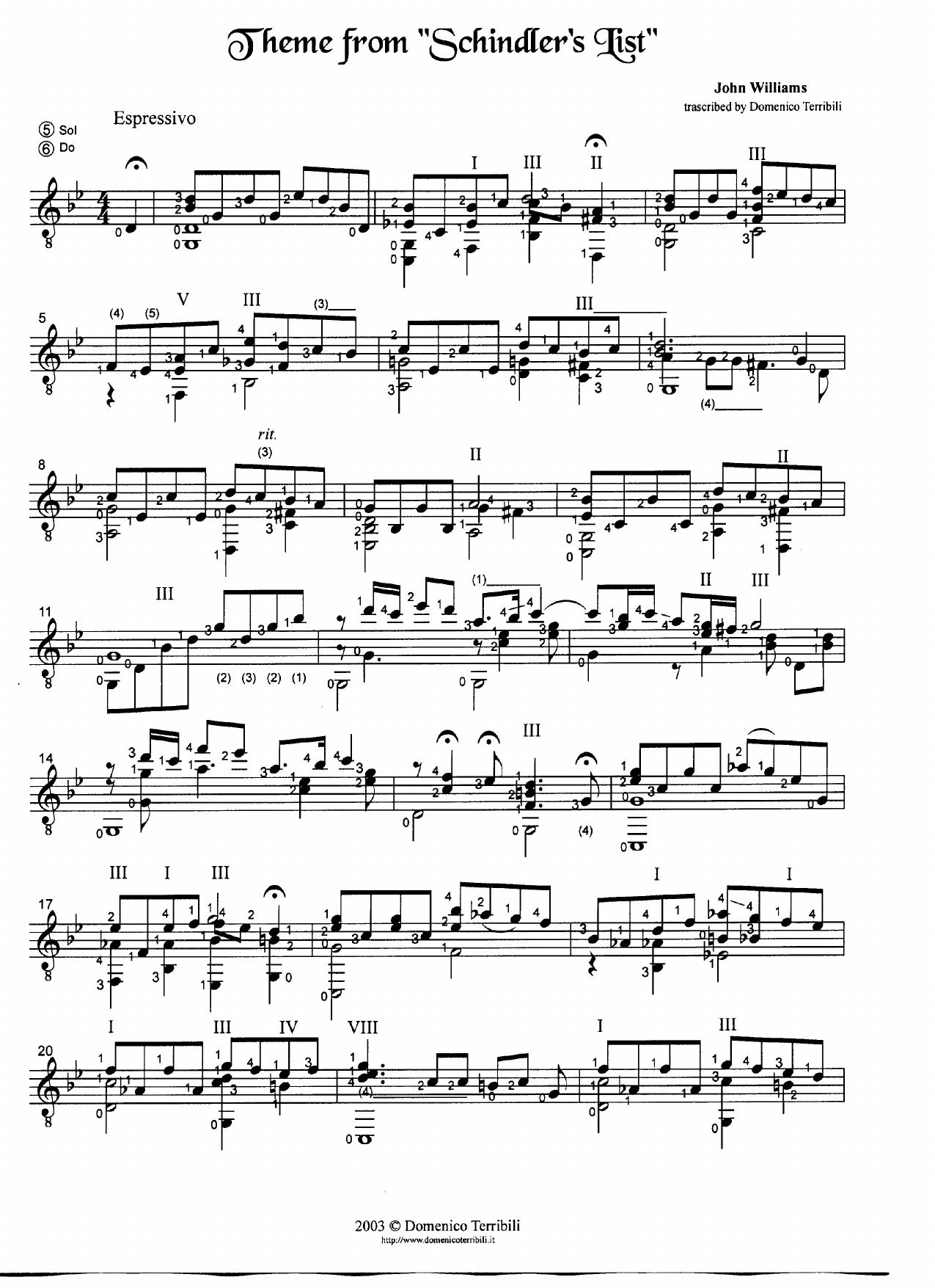Williams, John by Schindler's List Theme guitar