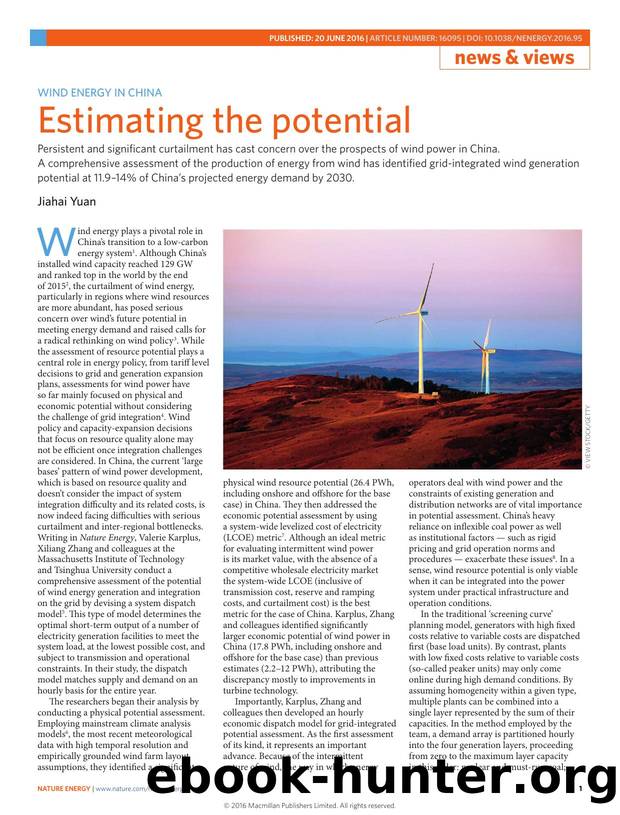 Wind energy in China: Estimating the potential by Jiahai Yuan