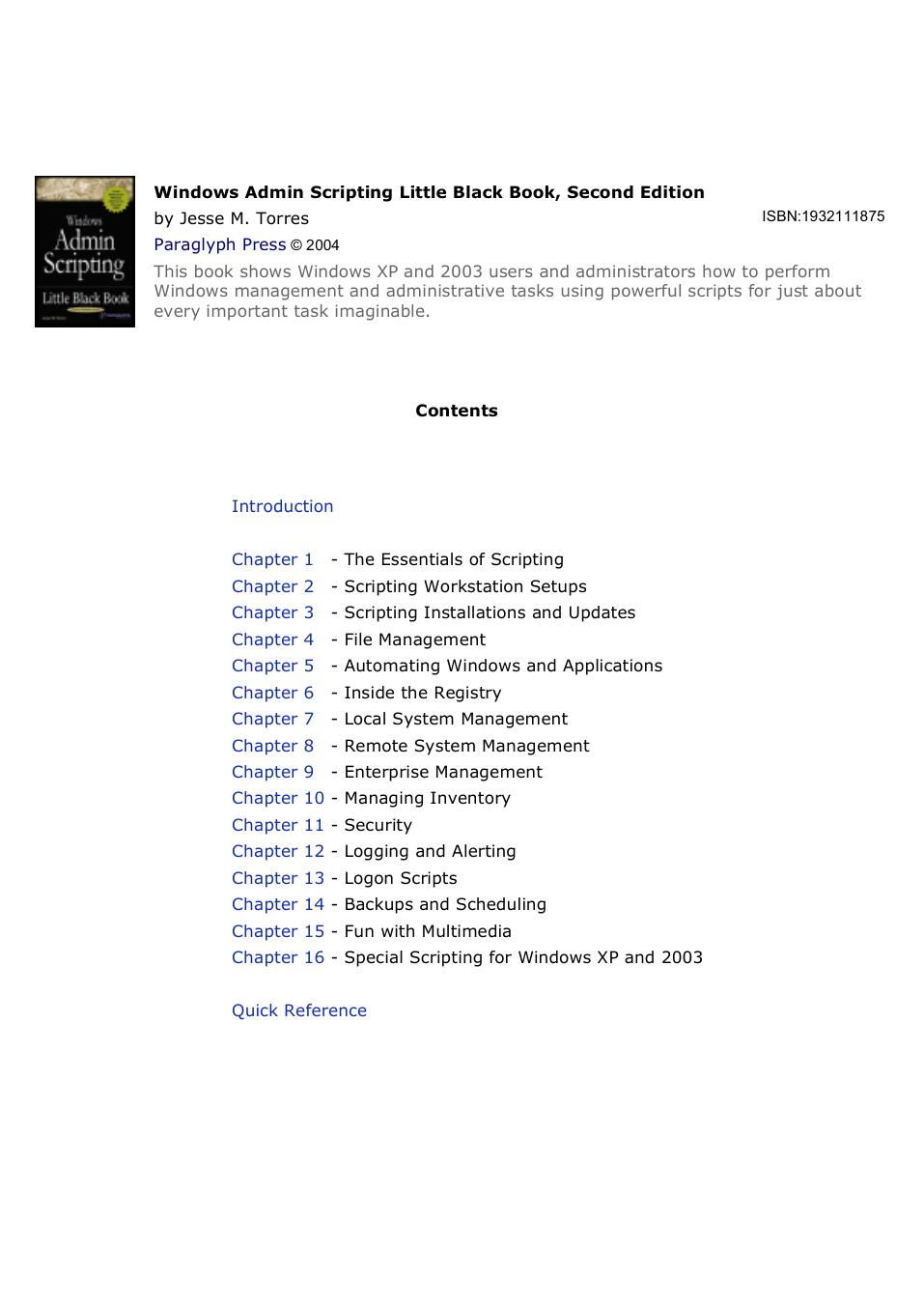 Windows Admin Scripting Little Black Book by Jesse M. Torres