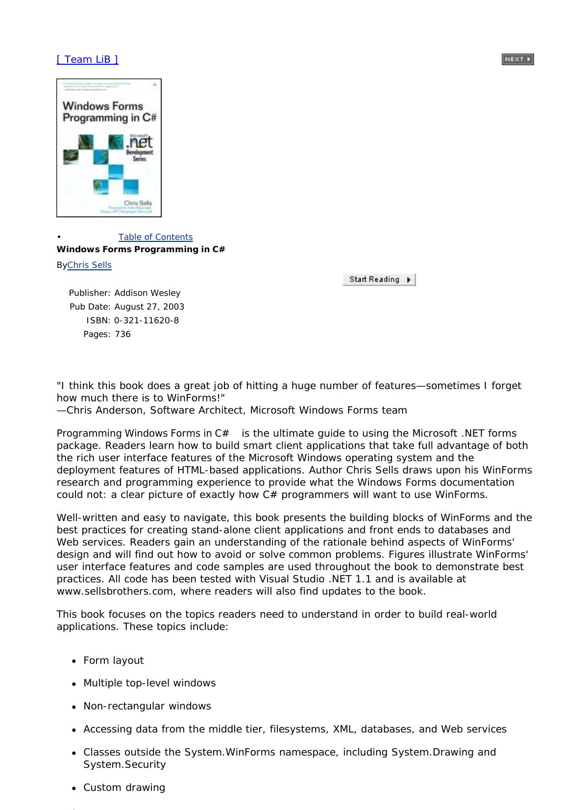 Windows Forms Programming in C# by Chris Sells