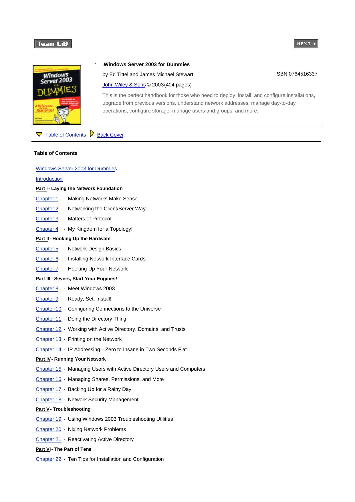 Windows Server 2003 for Dummies by Ed Tittel James Michael Stewart
