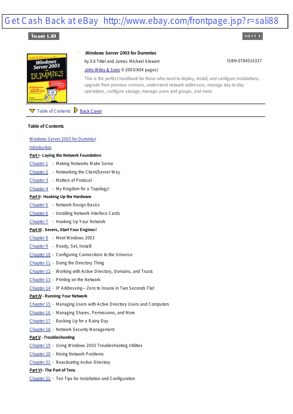 Windows Server 2003 for Dummies by unknow
