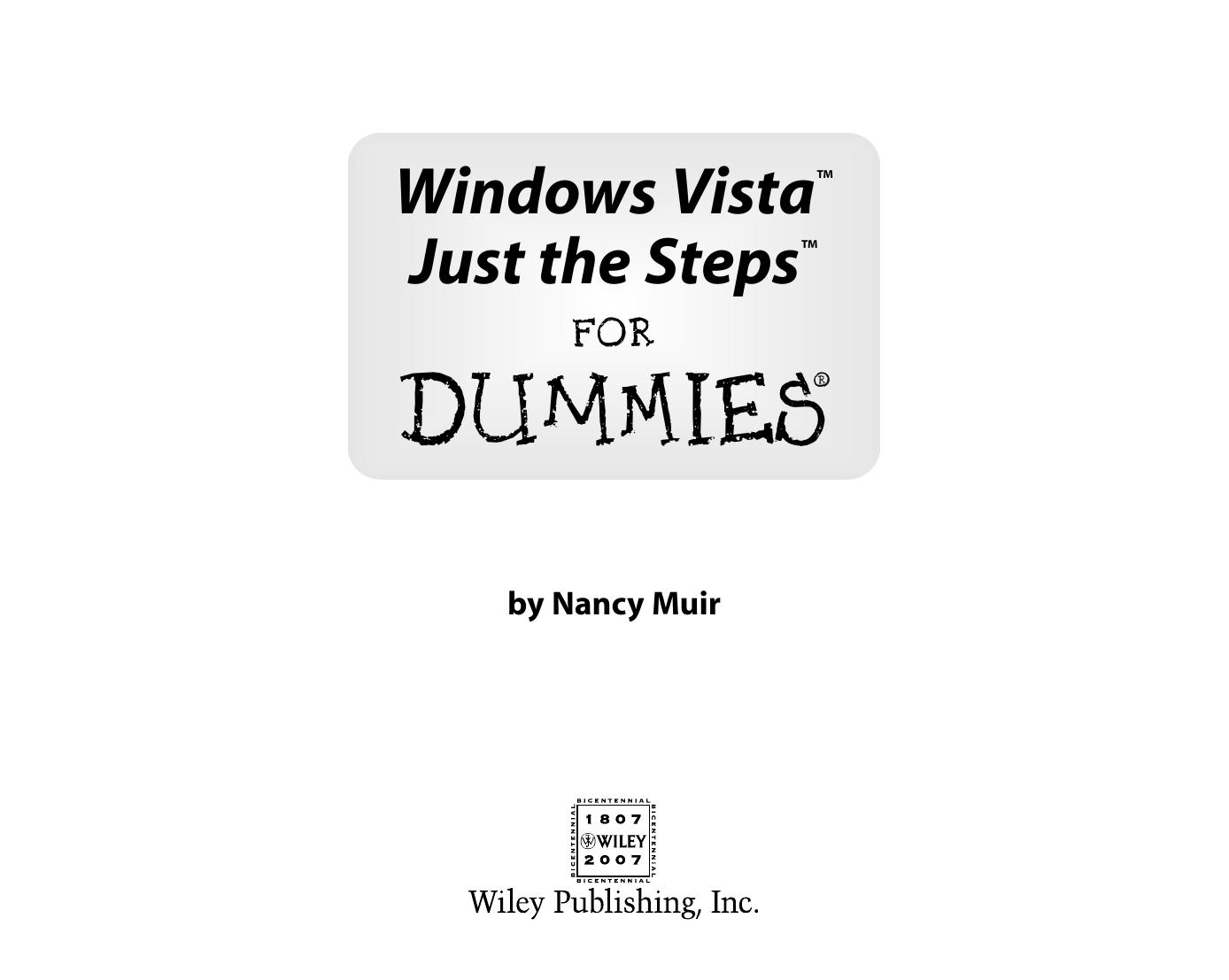 Windows Vista just the steps for dummies by Nancy Muir