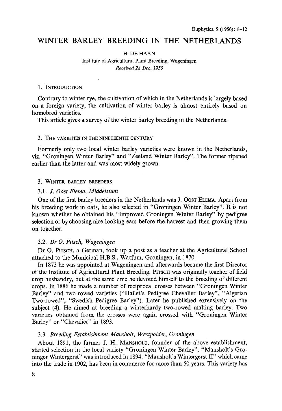 Winter barley breeding in the Netherlands by Unknown