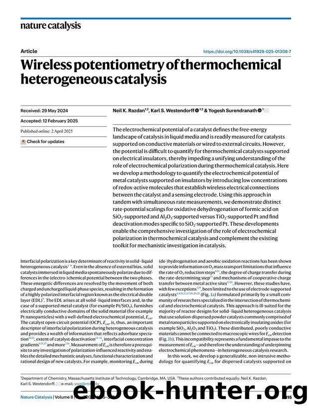 Wireless potentiometry of thermochemical heterogeneous catalysis by Neil K. Razdan & Karl S. Westendorff & Yogesh Surendranath