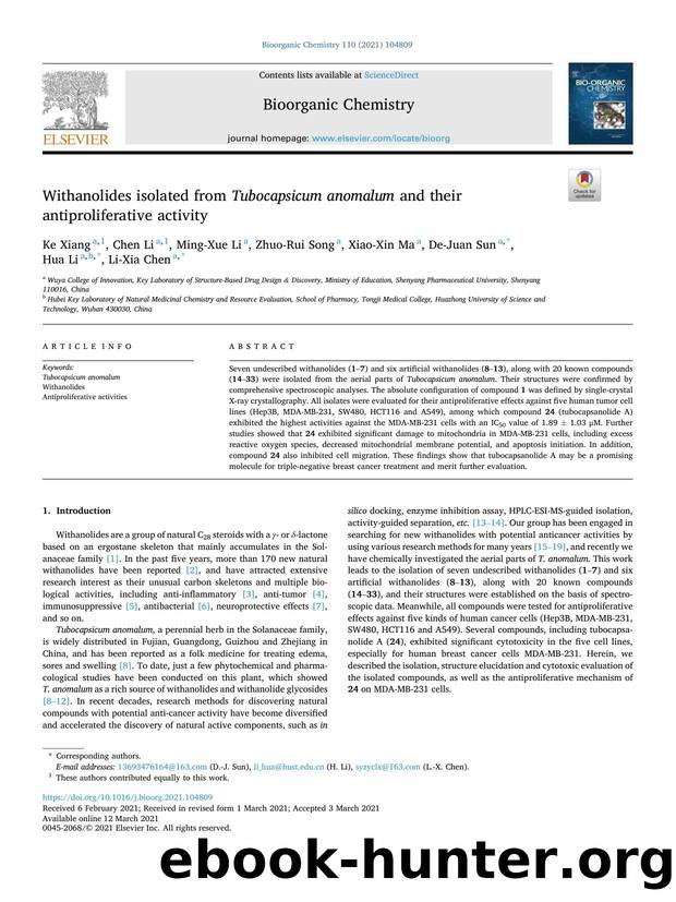 Withanolides isolated from Tubocapsicum anomalum and their antiproliferative activity by Ke Xiang & Chen Li & Ming-Xue Li & Zhuo-Rui Song & Xiao-Xin Ma & De-Juan Sun & Hua Li & Li-Xia Chen