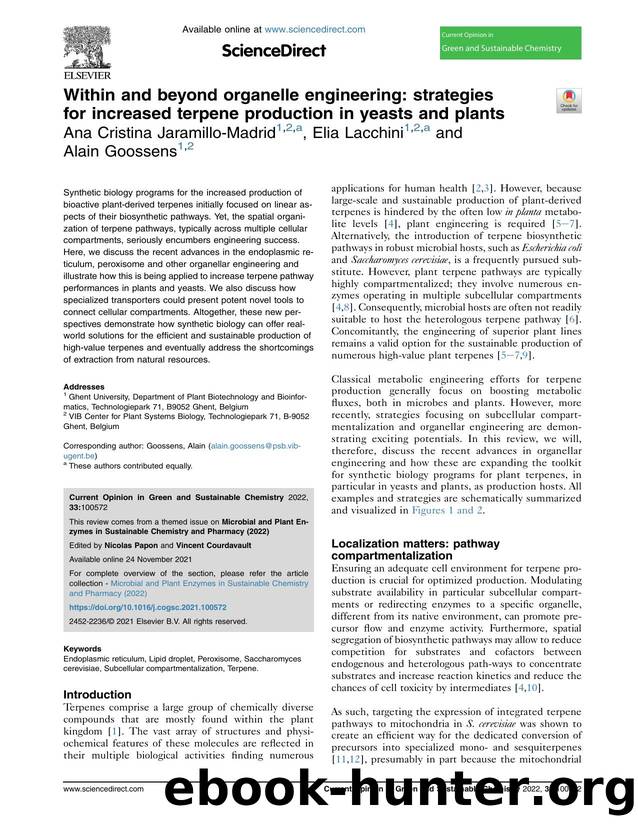 Within and beyond organelle engineering: strategies for increased terpene production in yeasts and plants by Ana Cristina Jaramillo-Madrid & Elia Lacchini & Alain Goossens