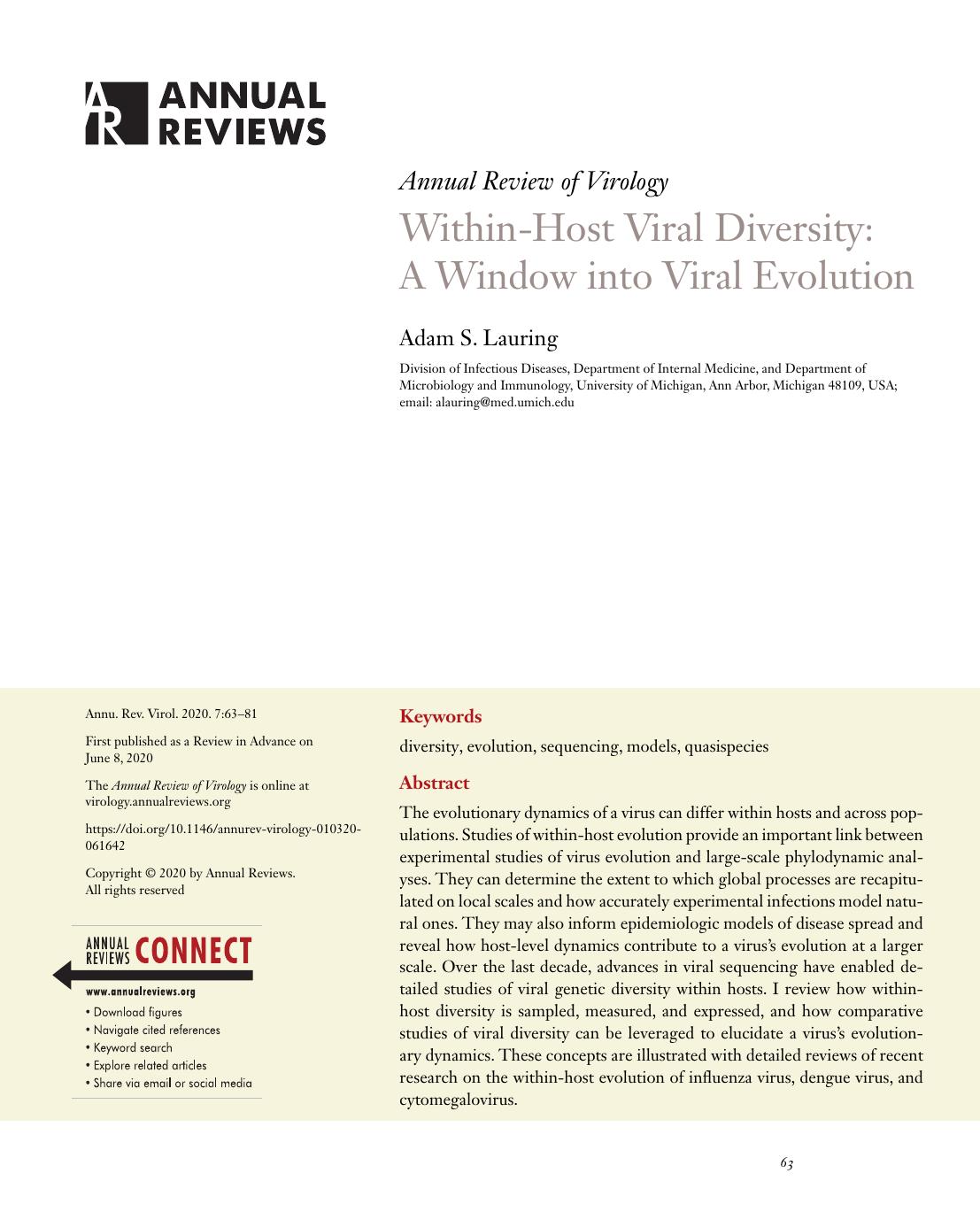 Within-Host Viral Diversity: A Window into Viral Evolution by Adam S. Lauring
