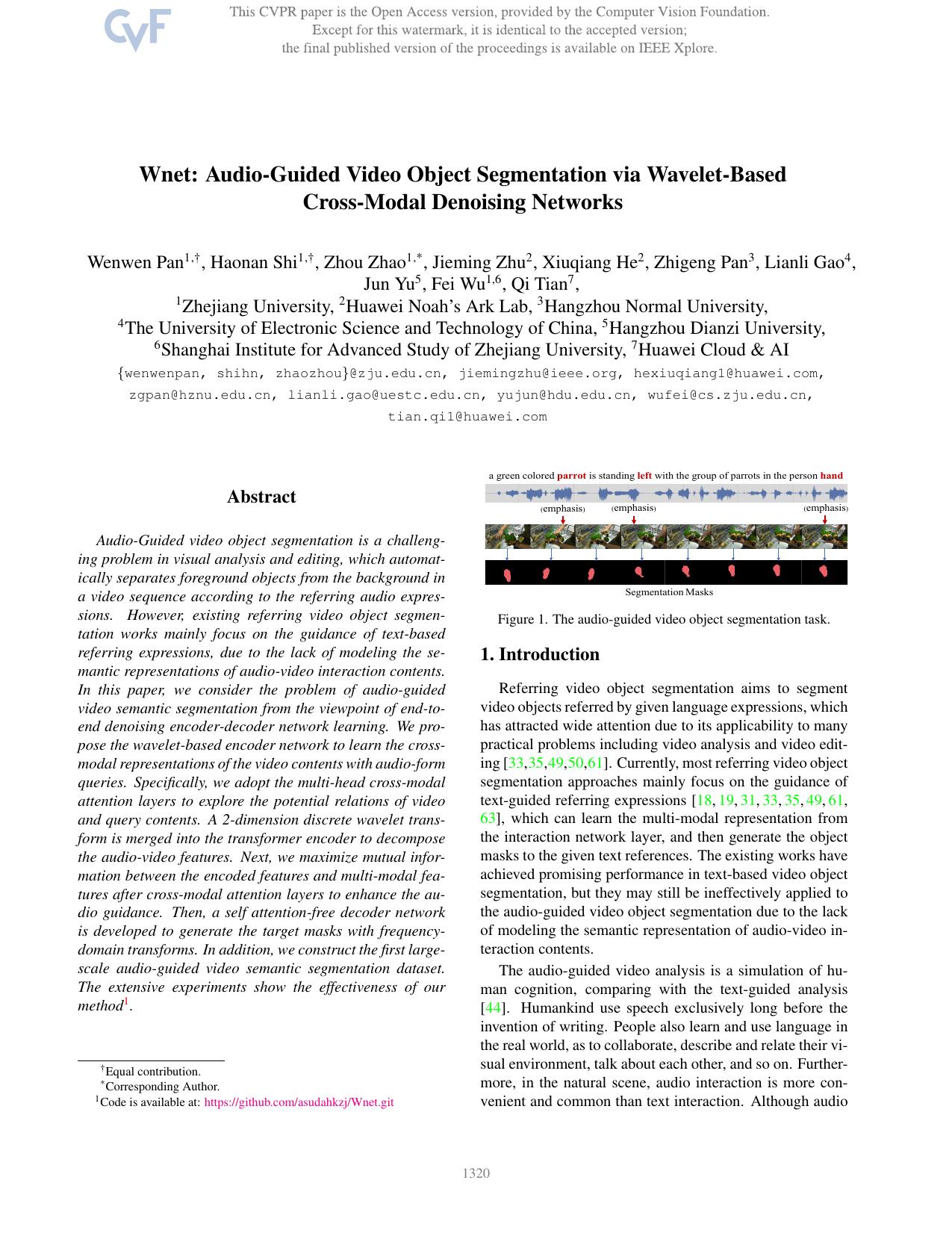 Wnet: Audio-Guided Video Object Segmentation via Wavelet-Based Cross-Modal Denoising Networks by unknow