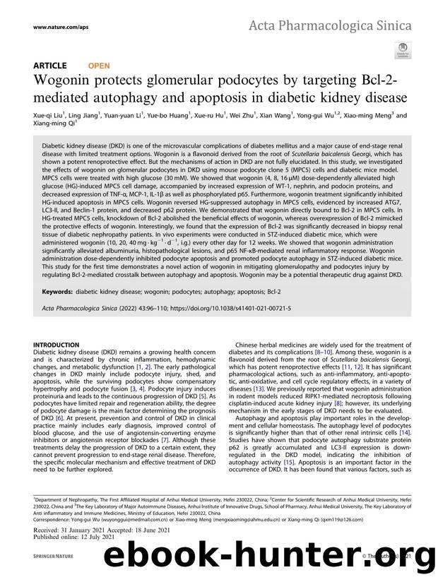 Wogonin protects glomerular podocytes by targeting Bcl-2-mediated autophagy and apoptosis in diabetic kidney disease by unknow