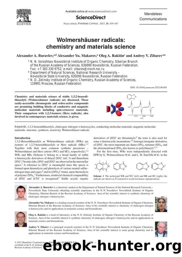 WolmershÃ¤user radicals: Chemistry and materials science by Alexander A. Buravlev & Alexander Yu. Makarov & Oleg A. Rakitin & Andrey V. Zibarev