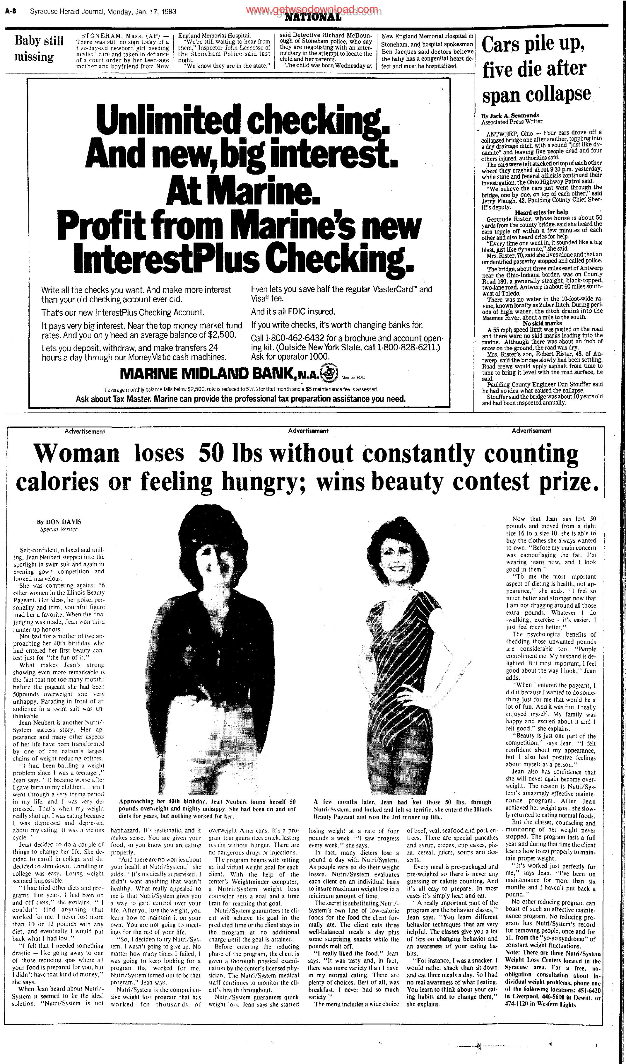 Woman loses 50 lbs without constantly counting calories or feeling hungry by Copyright 2006 Heritage Microfilm Inc. & Newspaperarchive.com