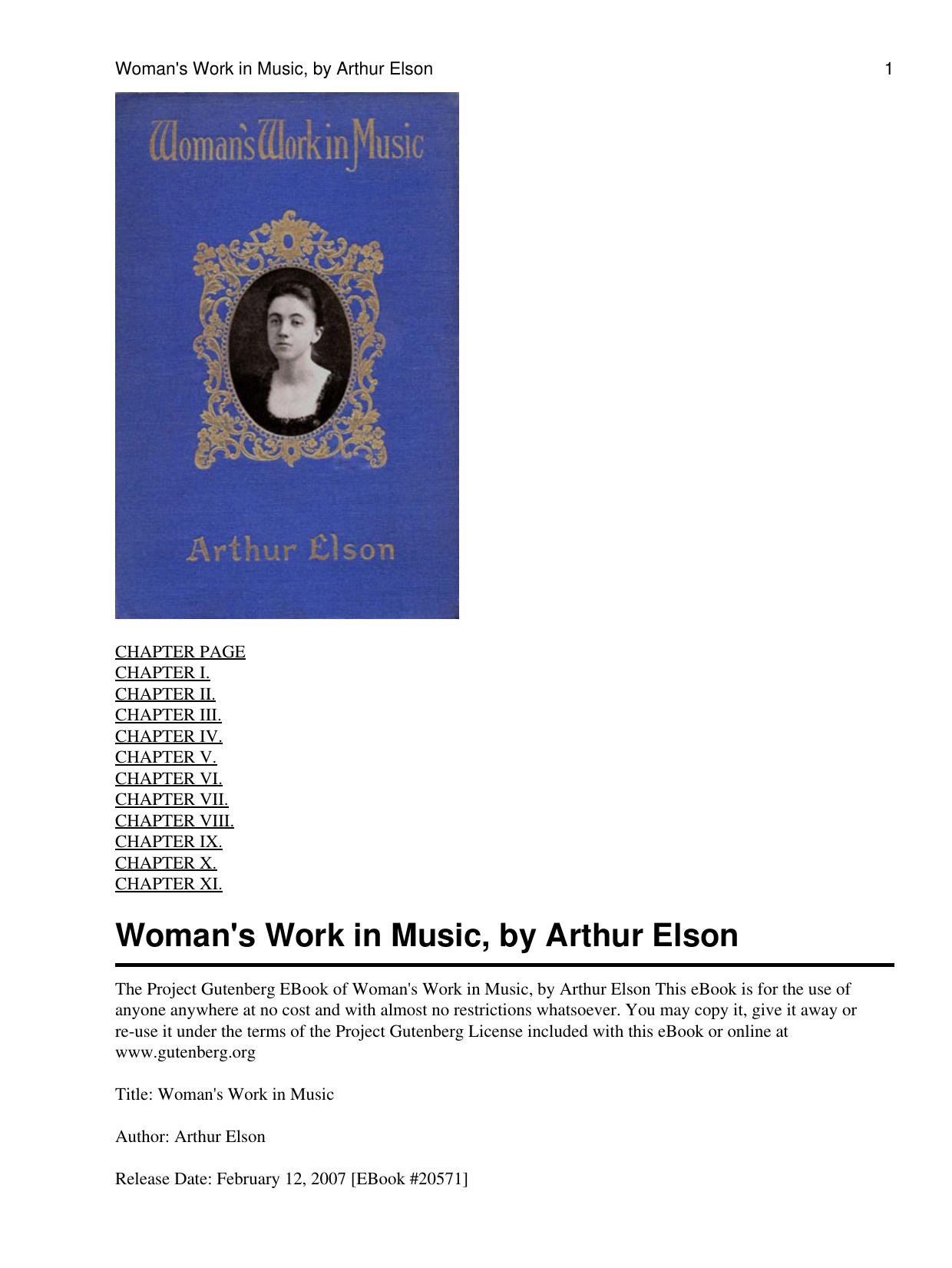 Woman's Work in Music by Elson Arthur 1873-1940