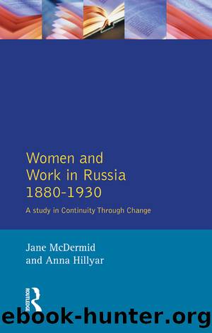 Women and Work in Russia, 1880-1930 by Jane Mcdermid Anna Hillyar