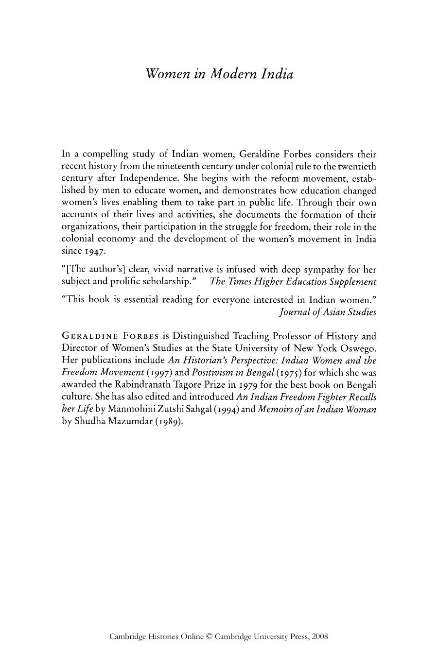 Women in Modern India by GERALDINE FORBES