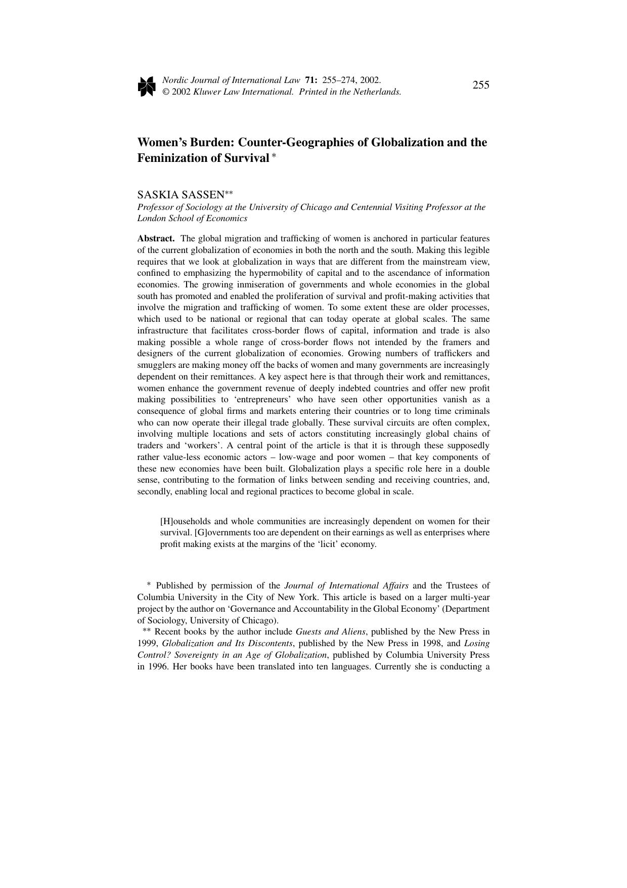 Women's Burden [Counter-Geographies Of Globalization And The Feminization Of Survival] by Unknown