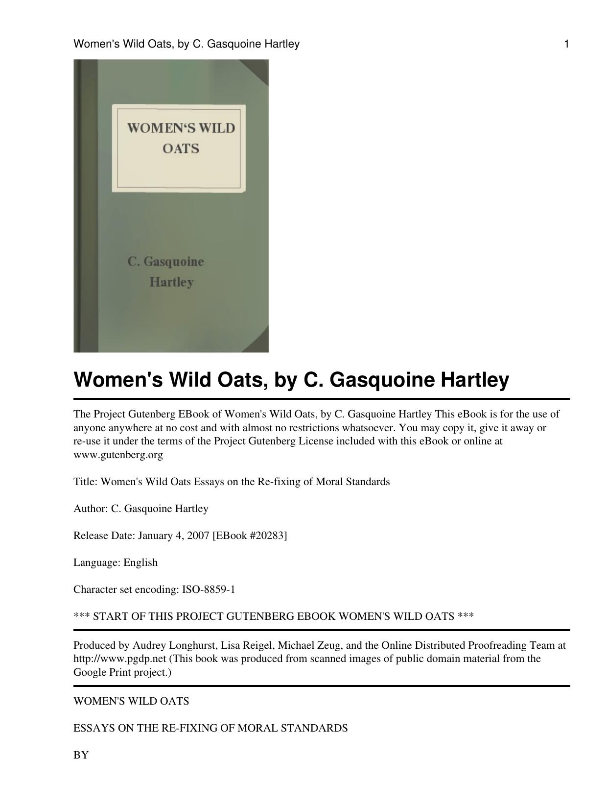 Women's wild oats: essays on the re-fixing of moral standards by Hartley Catherine Gasquoine