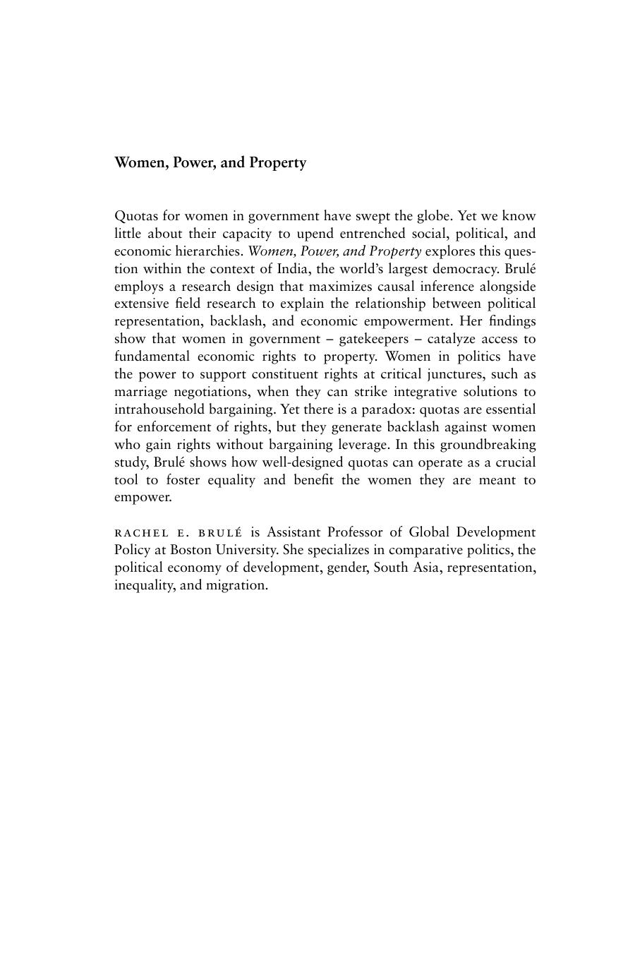 Women, Power, and Property: The Paradox of Gender Equality Laws in India by Rachel E Brulé