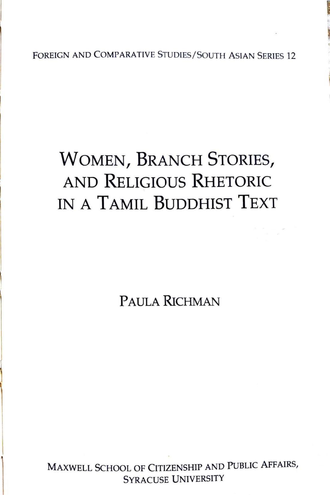 Women, branch stories, and religious rhetoric in a Tamil Buddhist text (Foreign and comparative studies. South Asian series) by Paula Richman