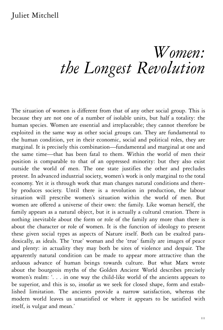 Women: the Longest Revolution by Juliet Mitchell