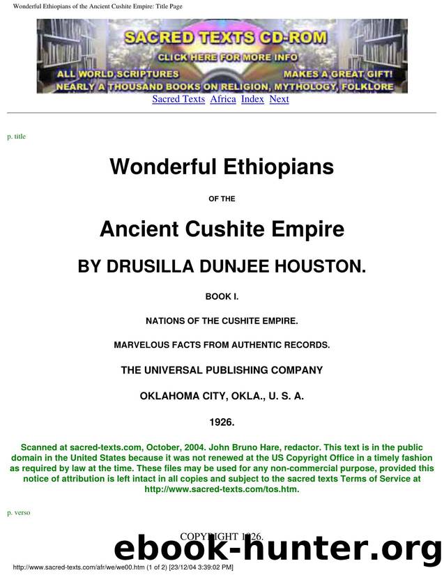 Wonderful Ethiopians of the Ancient Cushite Empire: Title Page by Drusilla Dunjee Houston