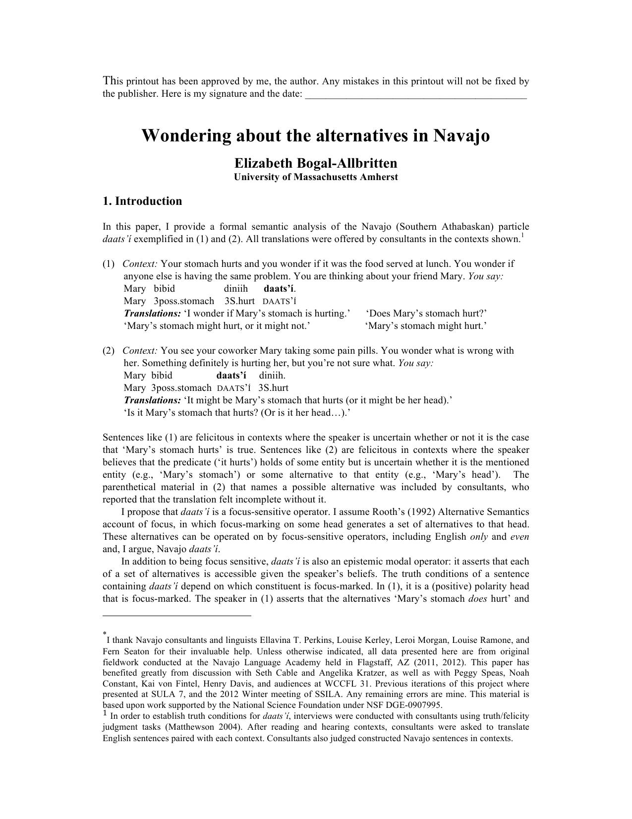 Wondering about the alternatives in Navajo by Bogal-Allbritten Elizabeth