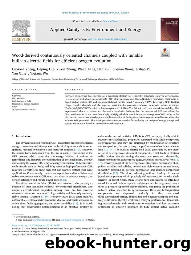 Wood-derived continuously oriented channels coupled with tunable built-in electric fields for efficient oxygen evolution by unknow